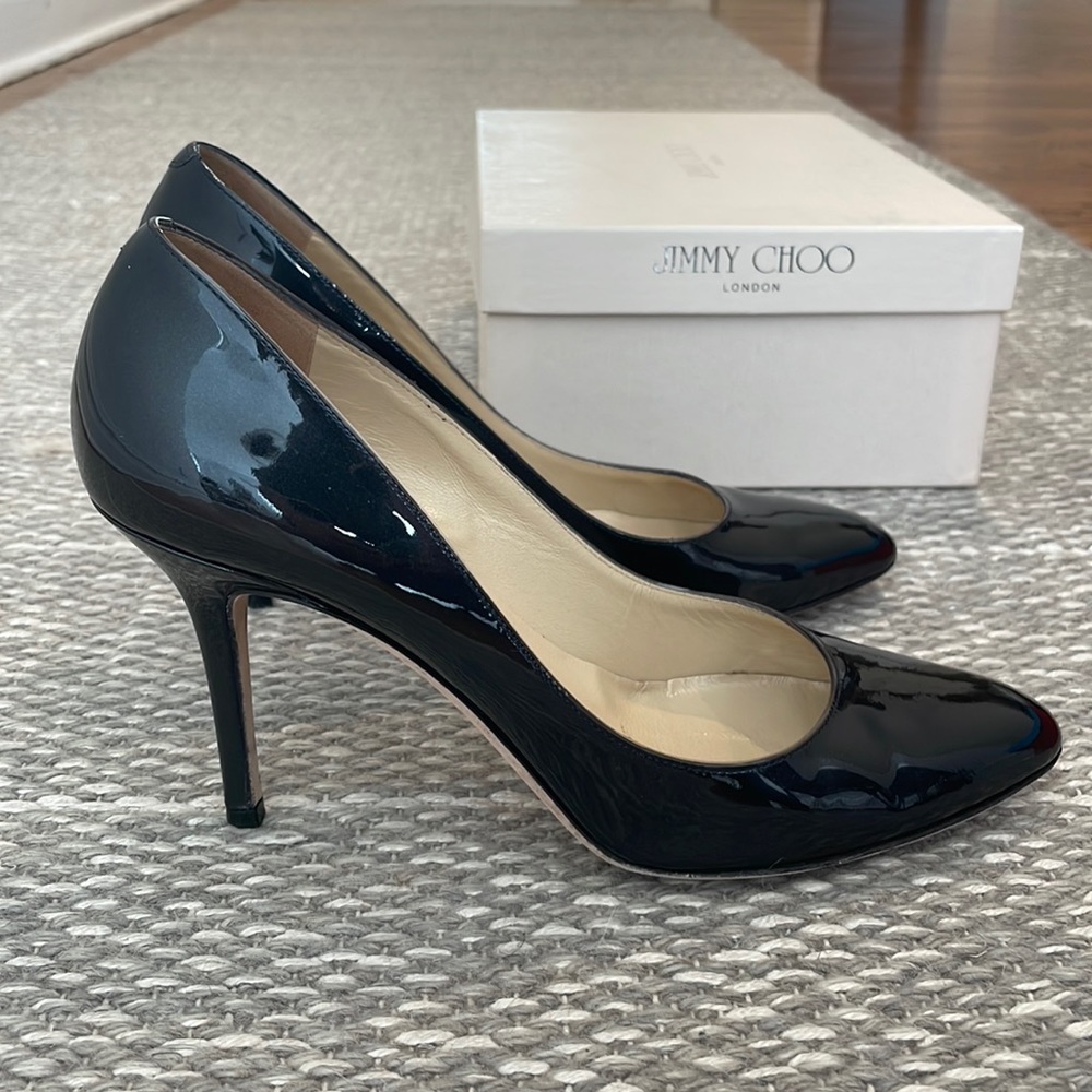 Jimmy Choo navy patent leather pumps
